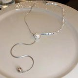 Silver Irregular Pearl Tassel Necklace Long Pulling Adjustable Clavicl