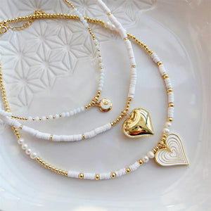 Moon Heart Pendant Pearl Necklace Choker Polymer Clay Heishi Beads Collar