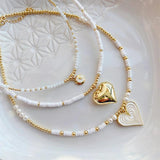 Moon Heart Pendant Pearl Necklace Choker Polymer Clay Heishi Beads Collar