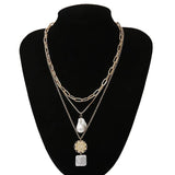 Vintage Baroque Pearl Chain Necklace For Women Flower Pendant Collar