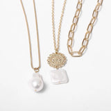 Vintage Baroque Pearl Chain Necklace For Women Flower Pendant Collar