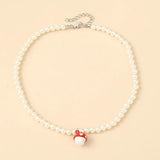 Resin Strawberry Necklace for Women Girls Round Pearl Choker Jewelry