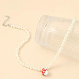 Resin Strawberry Necklace for Women Girls Round Pearl Choker Jewelry