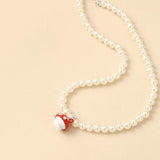 Resin Strawberry Necklace for Women Girls Round Pearl Choker Jewelry