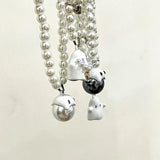 Cartoon Ghost Pendant Necklace Sweet Heart Charms Beaded Choker Y2k Jewelry