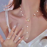 Rose Flower Pearl Necklace Zircon Butterfly Heart Shape Wedding Party Jewelry