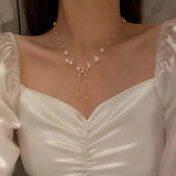 Rose Flower Pearl Necklace Zircon Butterfly Heart Shape Wedding Party Jewelry