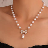 Rose Flower Pearl Necklace Zircon Butterfly Heart Shape Wedding Party Jewelry