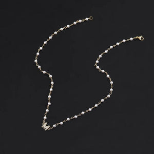 Hot Pearl Chain Initial Necklace A-Z Letter Pendant Necklace
