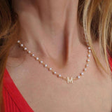 Hot Pearl Chain Initial Necklace A-Z Letter Pendant Necklace