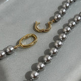 Grey Simulated Pearl Beaded Necklace with OT Toggle Clasp