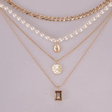 Layered Pearl Chain Choker Necklace Collar Statement Charm Coin Crystal Pendant