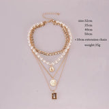 Layered Pearl Chain Choker Necklace Collar Statement Charm Coin Crystal Pendant