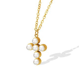 Retro Cross Necklace Stainless Steel Pearl Inlay High Jewelry