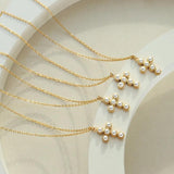 Retro Cross Necklace Stainless Steel Pearl Inlay High Jewelry