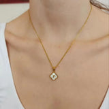 Mother of Pearl Initial Necklace Plated Clover Necklace Stainless Steel Jewelry