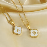 Mother of Pearl Initial Necklace Plated Clover Necklace Stainless Steel Jewelry