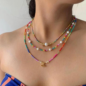 Tribal Style Evil Eye Pendant Necklace with Natural Pearl Choker