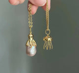 Vintage Marine Octopus Jellyfish Pendant Necklace with Natural Pearl