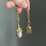 Vintage Marine Octopus Jellyfish Pendant Necklace with Natural Pearl