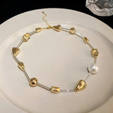 Korean Irregular Geometric Pearl Necklace Charm Chain Choker