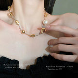 Korean Irregular Geometric Pearl Necklace Charm Chain Choker