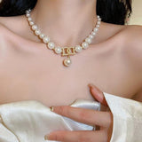 French Pearl Letter Necklace Collarbone Chain Necklaces