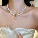 French Pearl Letter Necklace Collarbone Chain Necklaces