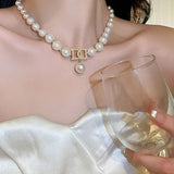 French Pearl Letter Necklace Collarbone Chain Necklaces