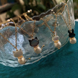 Cat Freshwater Pearl Necklace with Rabbit Pendant