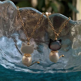 Cat Freshwater Pearl Necklace with Rabbit Pendant