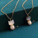 Cat Freshwater Pearl Necklace with Rabbit Pendant