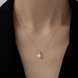 Bohemian Pearl Pendant Necklace, 316L Stainless Steel