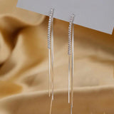 925 Silver Long Tassel Earrings Zircon Wedding Jewelry