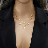 316L Stainless Steel Heart Butterfly Pearls Necklace 2 Layers Choker Chain
