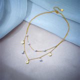 316L Stainless Steel Heart Butterfly Pearls Necklace 2 Layers Choker Chain