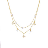 316L Stainless Steel Heart Butterfly Pearls Necklace 2 Layers Choker Chain
