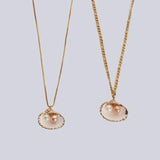 INS Stainless Steel Chain Plated Shell Freshwater Pearl Pendant Necklace