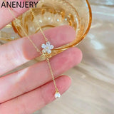 Silver Zircon Pearl Flower Tassel Necklace Female Sweet Clavicle Chain