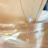 Silver Zircon Pearl Flower Tassel Necklace Female Sweet Clavicle Chain