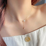 Silver Zircon Pearl Flower Tassel Necklace Female Sweet Clavicle Chain