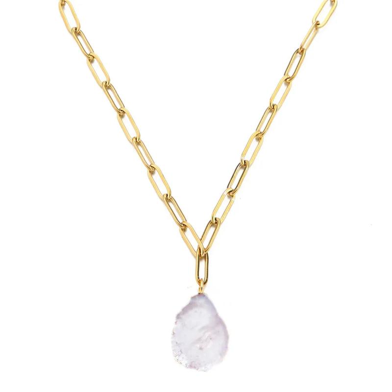 Baroque Pearl Pendant Necklace Stainless Steel Paper Clip Chain Choker