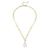 Baroque Pearl Pendant Necklace Stainless Steel Paper Clip Chain Choker
