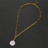 Baroque Pearl Pendant Necklace Stainless Steel Paper Clip Chain Choker