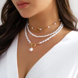 Pearl Multi-layer Beads Choker Necklace Minimalism Wedding Jewelry