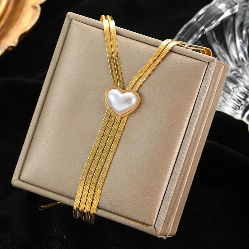 316L SS Irregular Pearl Choker Necklace Women Lady Snake Chain Party Jewelry