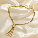 316L SS Irregular Pearl Choker Necklace Women Lady Snake Chain Party Jewelry