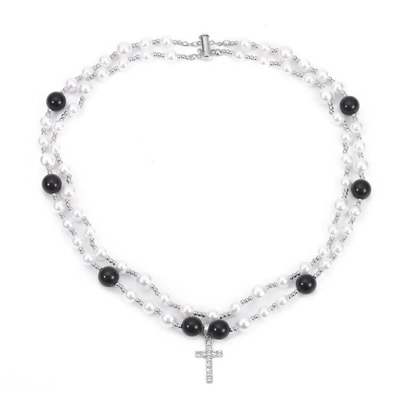 Multilayer Rhinestone Cross Necklace Girl Jewelry