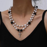Multilayer Rhinestone Cross Necklace Girl Jewelry