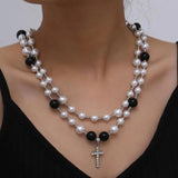 Multilayer Rhinestone Cross Necklace Girl Jewelry